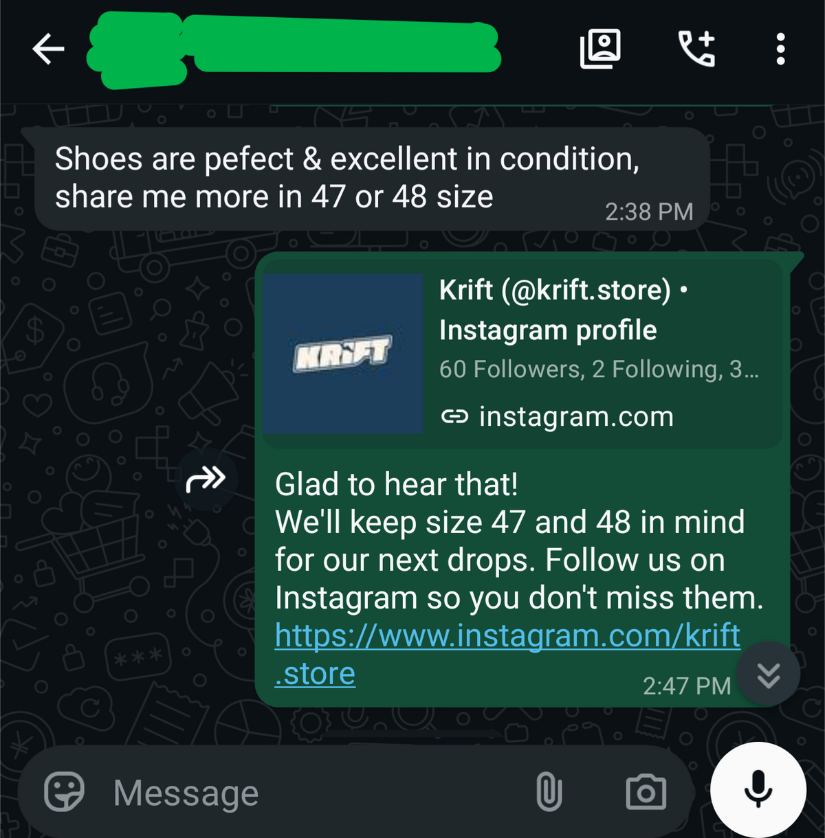 WhatsApp review screenshot
