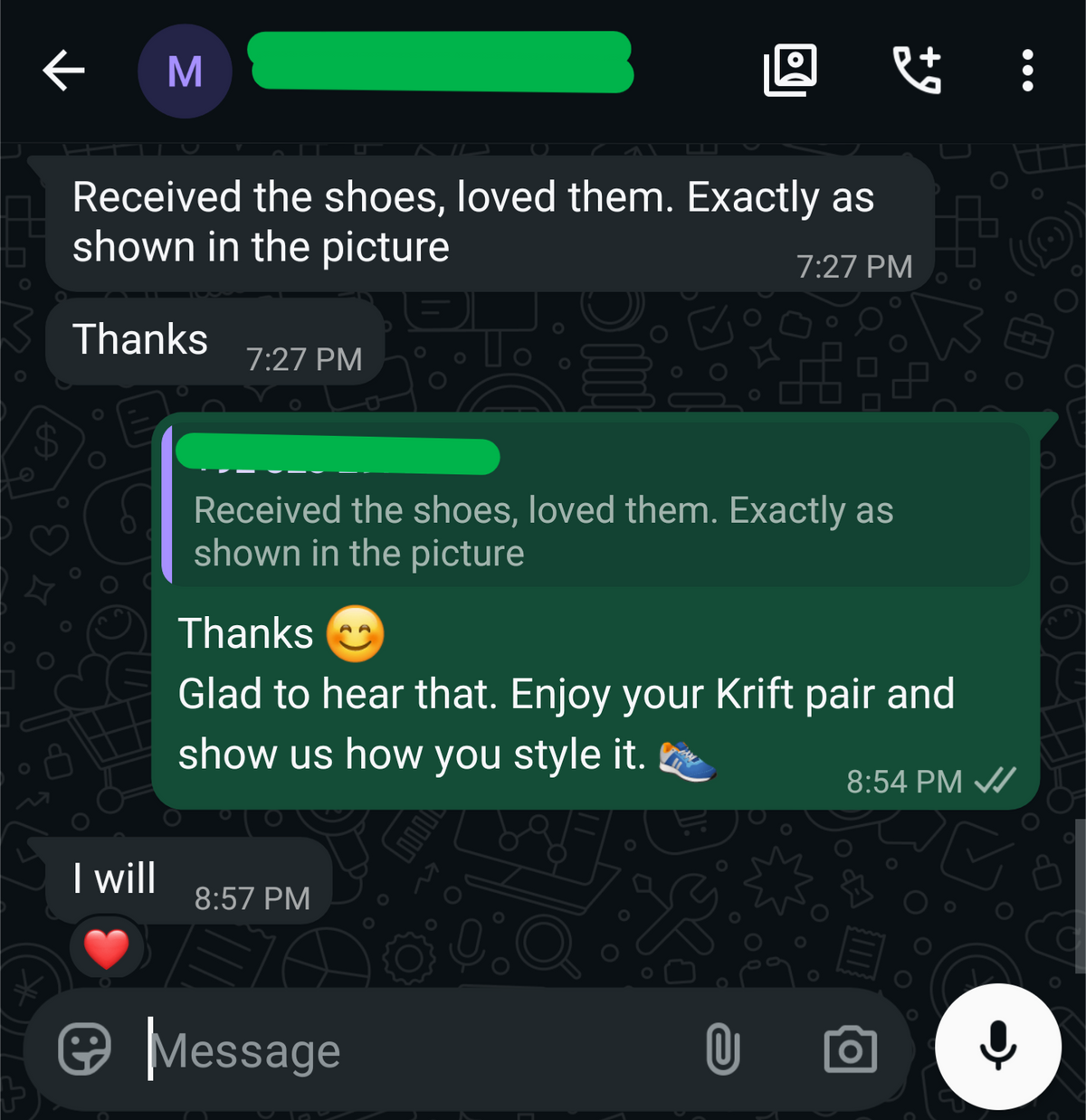 WhatsApp review screenshot